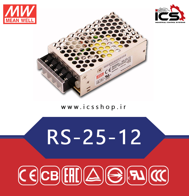 منبع تغذیه 12 ولت 2.1 آمپر مین ول مدل RS-25-12