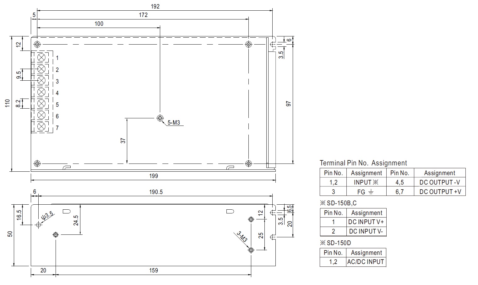 مبدل 48 به 24 ولت 6.3 آمپر مین ول مدل SD-150C-24