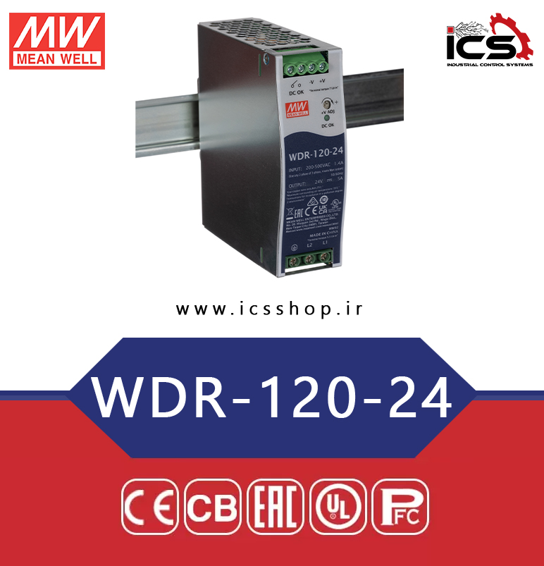 منبع تغذیه 24 ولت 5 آمپر مین ول مدل WDR-120-24 (دو فاز)