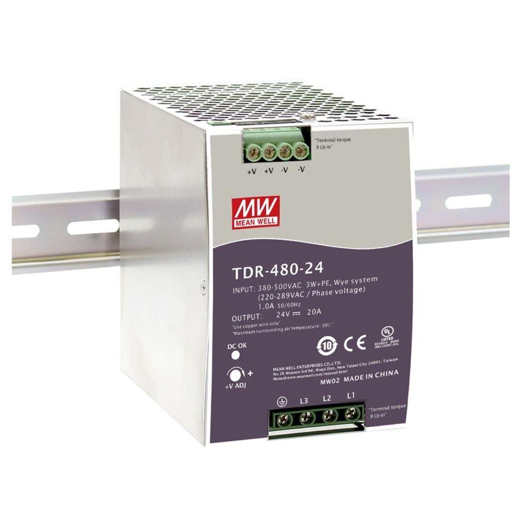 منبع تغذیه 24 ولت 20 آمپر مین ول مدل TDR-480-24 (سه فاز)