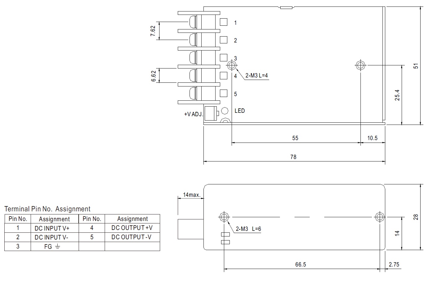 مبدل 48 به 12 ولت 1.25 آمپر مین ول مدل SD-15C-12
