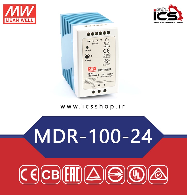 منبع تغذیه 24 ولت 4 آمپر مین ول مدل MDR-100-24