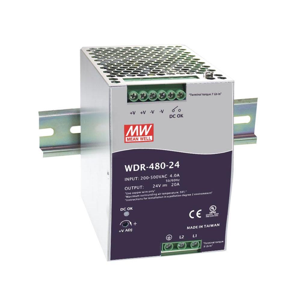 منبع تغذیه 24 ولت 20 آمپر مین ول مدل WDR-480-24 (دو فاز)